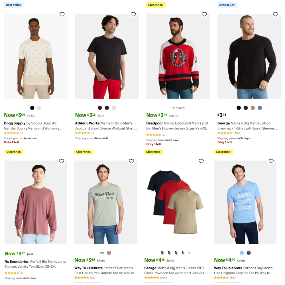 Men’s Clothing Sale at Walmart: From $3.04