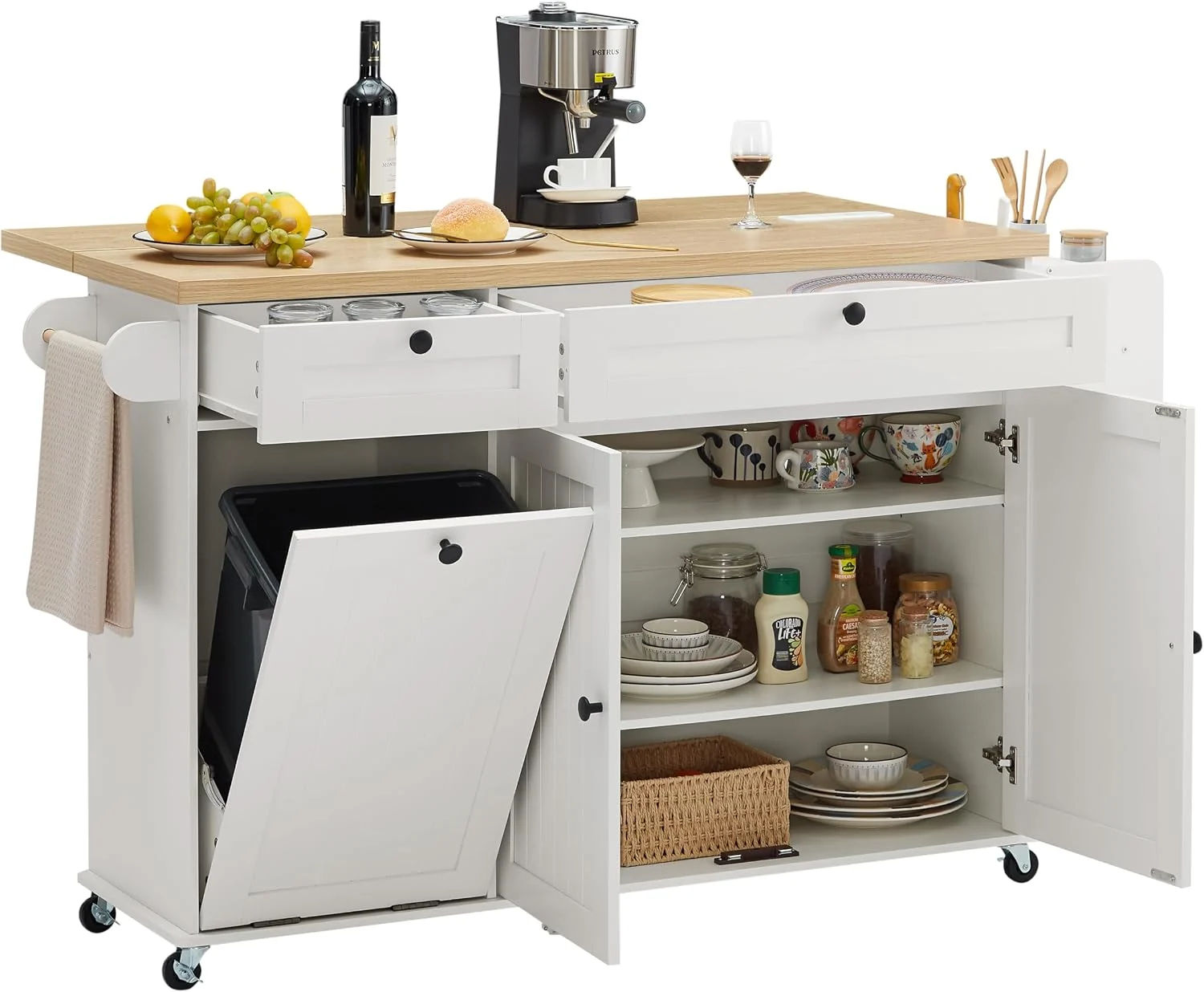 ONBRILL 60 inch kitchen island with power outlet and spice rack on Amazon