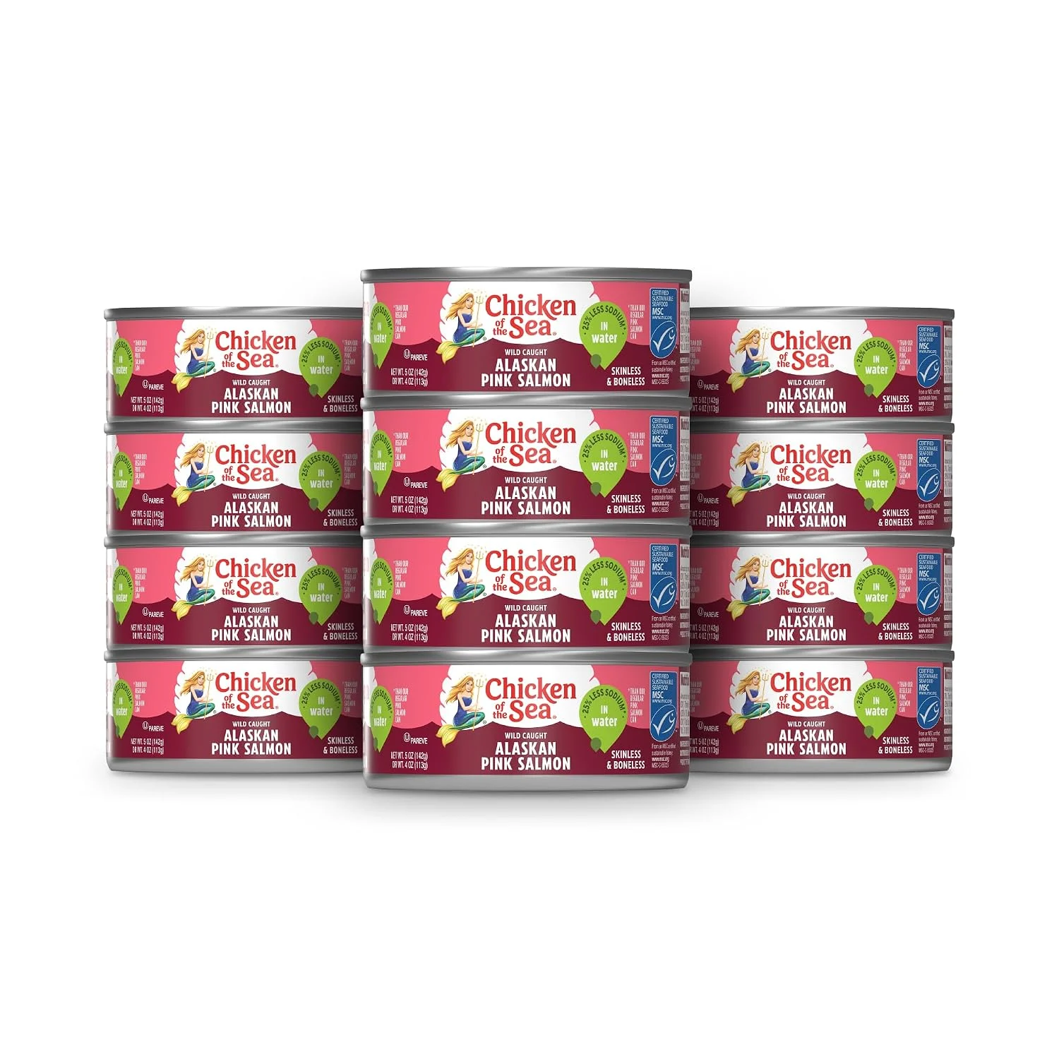 12-count Chicken of the Sea Alaskan Pink Canned Salmon pack sold on Amazon