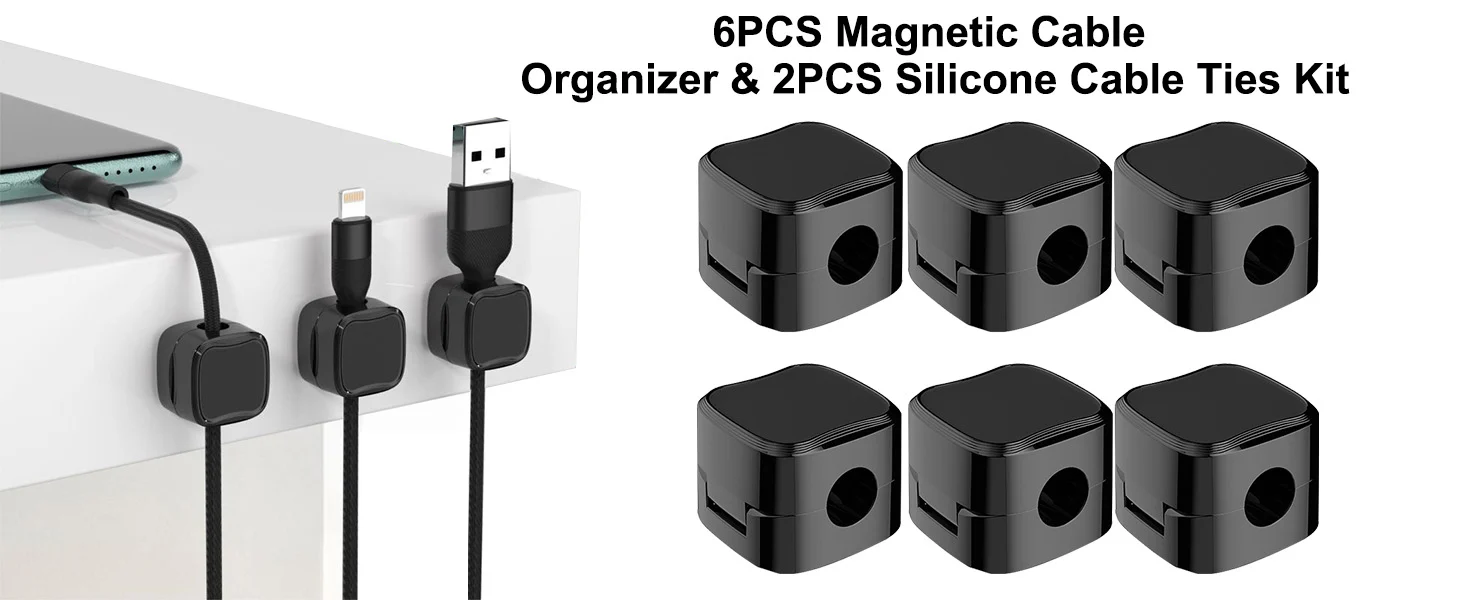 Tesmax Magnetic 6‑pack cable organizer clips in black, shown on Amazon product page