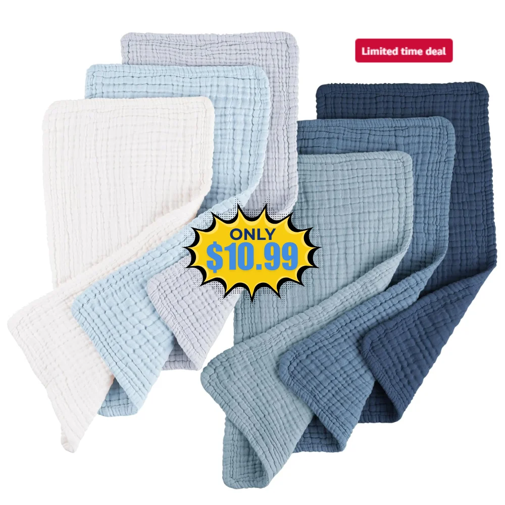 Konssy Muslin Baby Burp Cloths 6 Pack Deal: Save 50% at Amazon