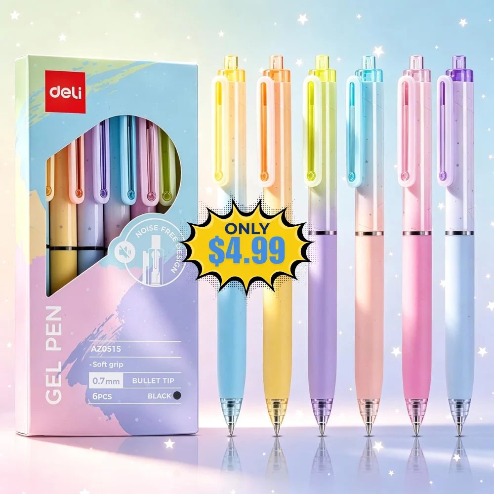 Deli Retractable Gel Pens Deal: 6 Pcs at Amazon