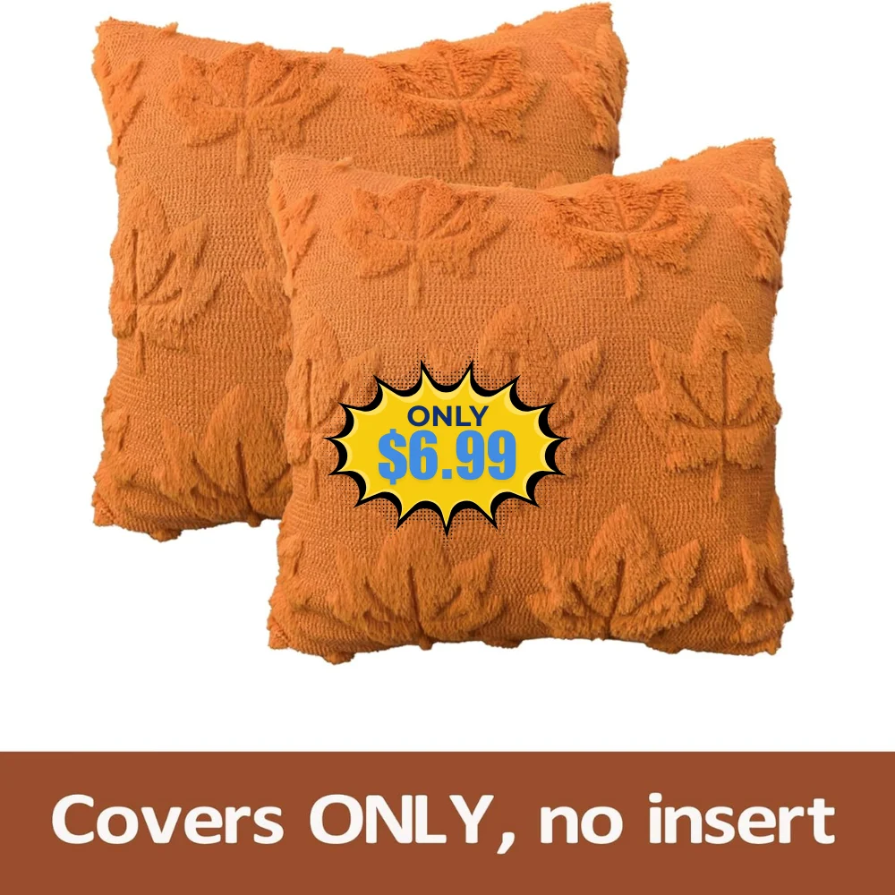 Orange Maple Leaf Pillow Covers Set of 2 Deal at Amazon
