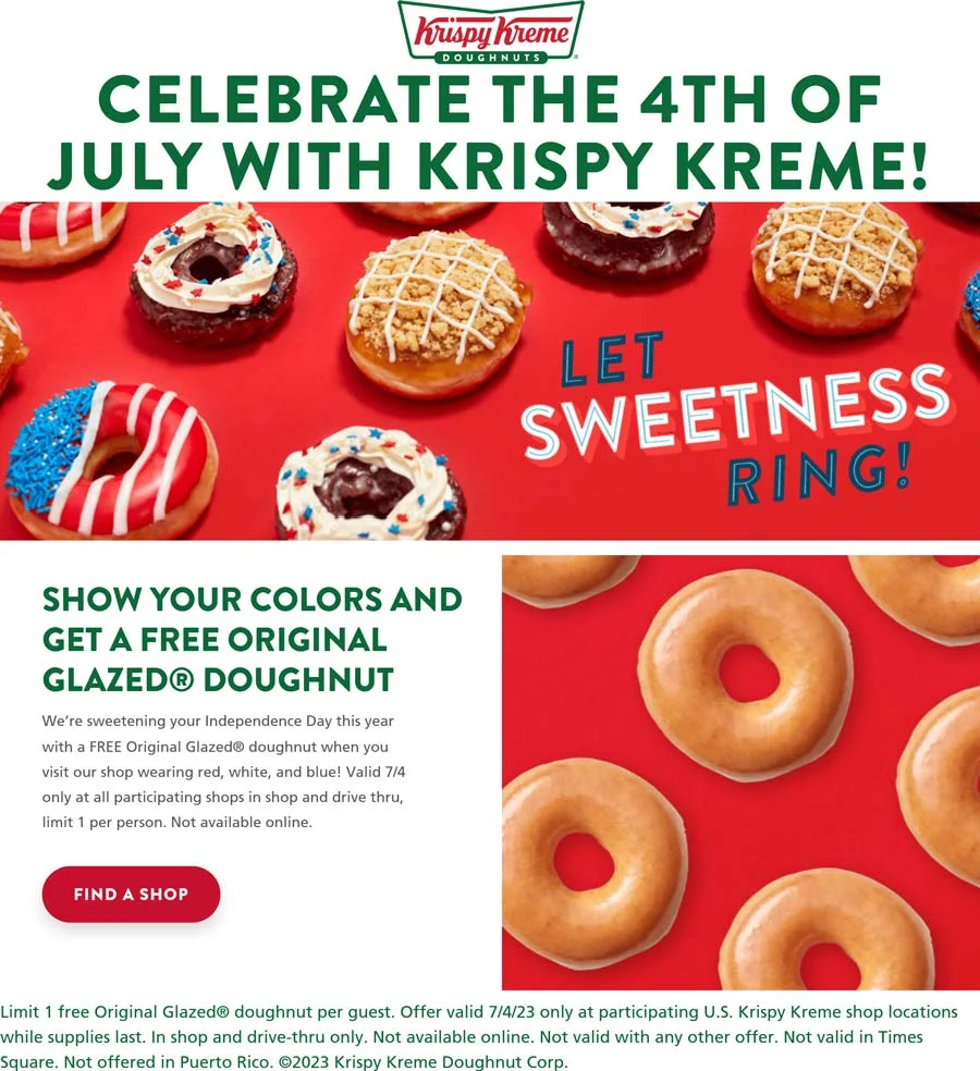 Free Krispy Kreme Doughnut July 4th – Get Yours at Krispy Kreme