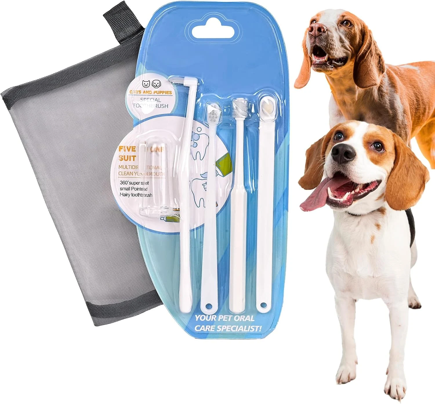 9‑Pack Dog Toothbrush Kit sold on Amazon, showing bristled brush heads