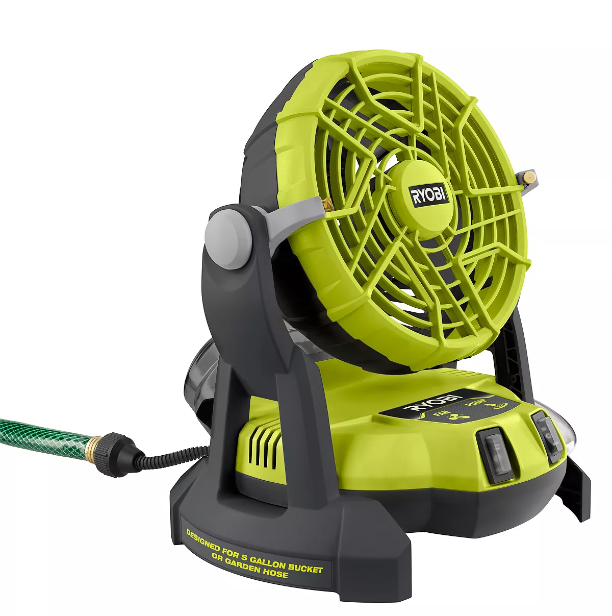 Refurbished RYOBI 18V One+ 7.5 inch bucket top misting fan with battery and charger at Directtoolsou