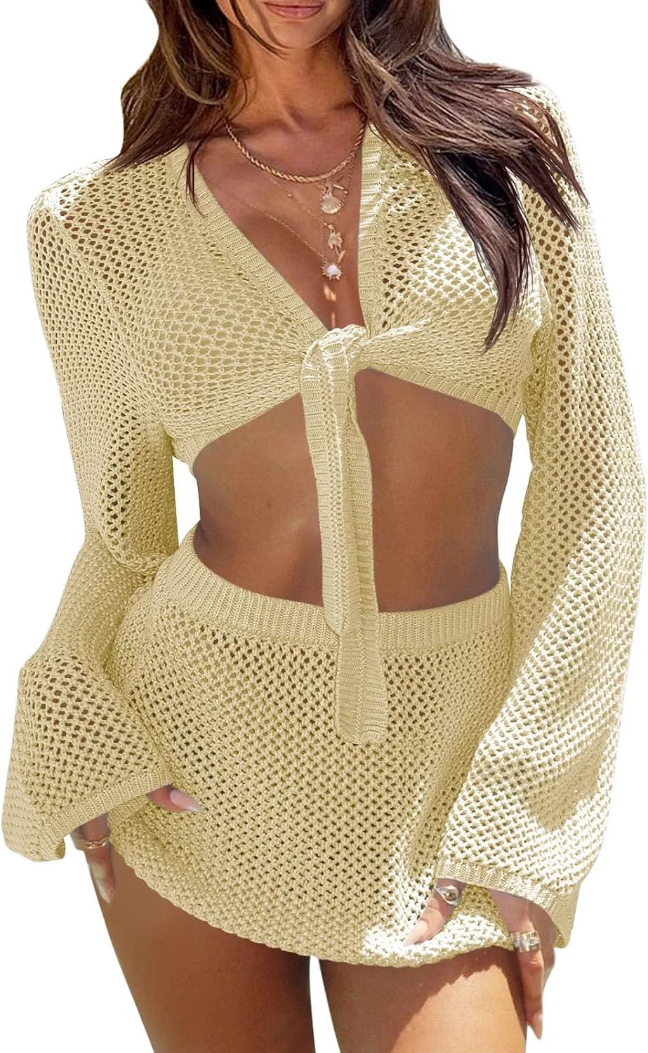 Fisoew Women's Crochet Swimsuit Coverup two‑piece set on Amazon
