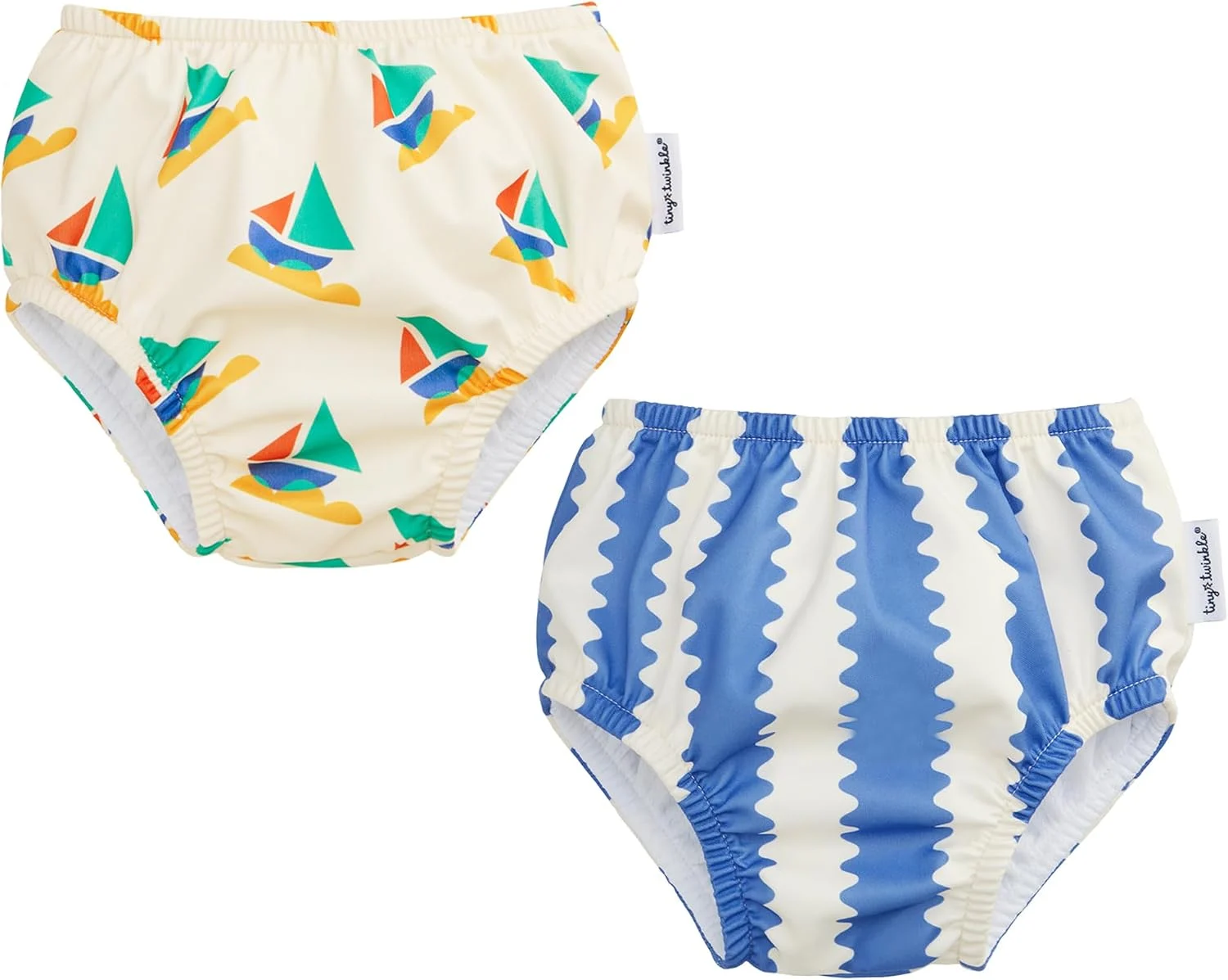 Tiny Twinkle Pull-Up Reusable Swim Diapers 2‑Pack on Amazon, waterproof and UPF 50+