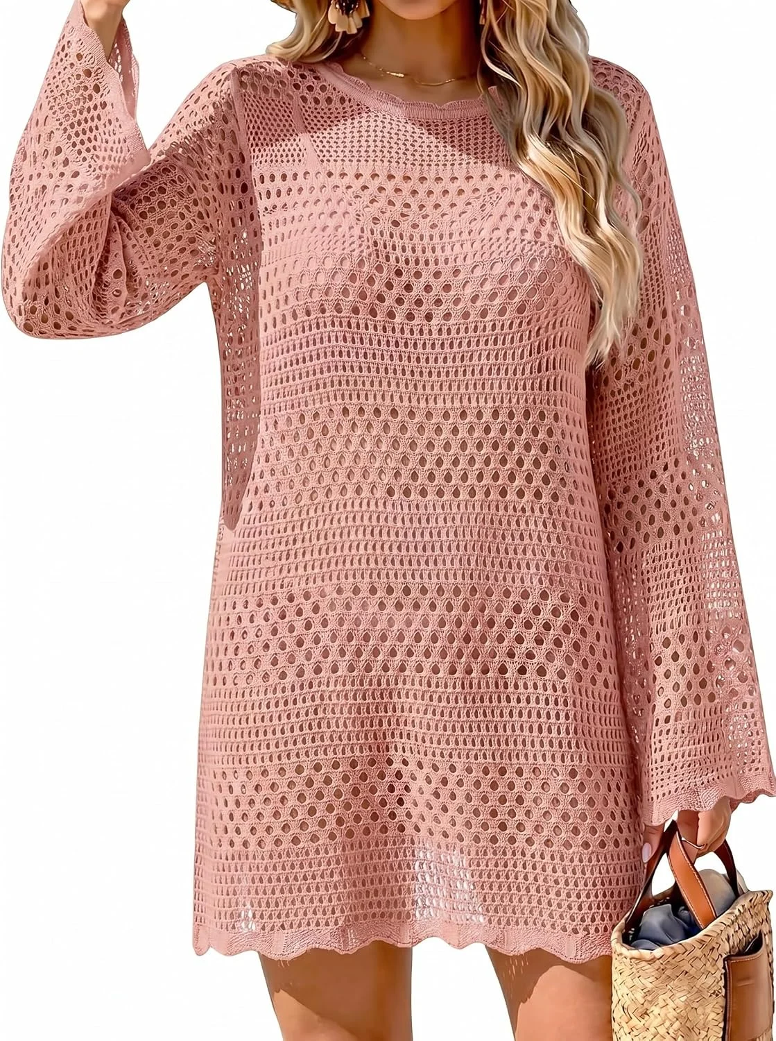 CoCozy pink crochet swimsuit cover up for women, sold on Amazon
