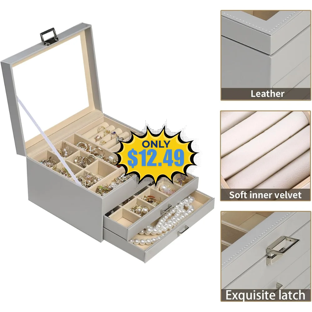 BOOVO Clear Lid Jewelry Box, 3 Layers Deal at Amazon