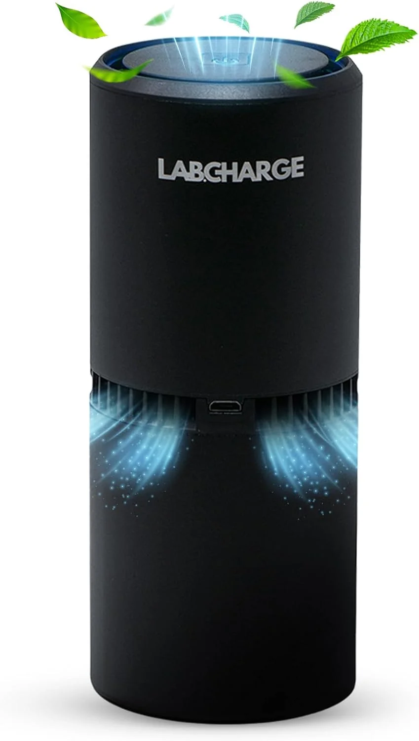 Lab Charge Small Ionic Air Purifier black compact unit on Amazon product page