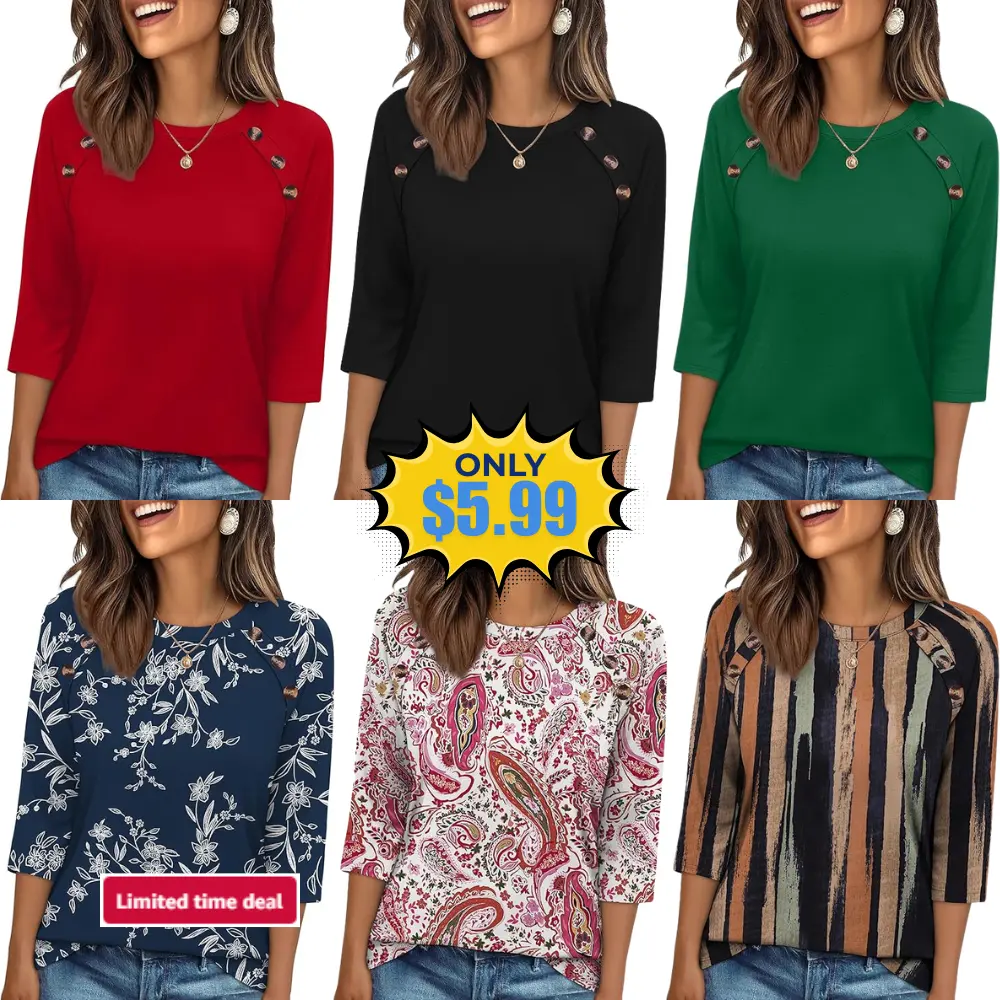WIHOLL Womens 3/4 Length Sleeve Tops Deal: Save 62% at Amazon