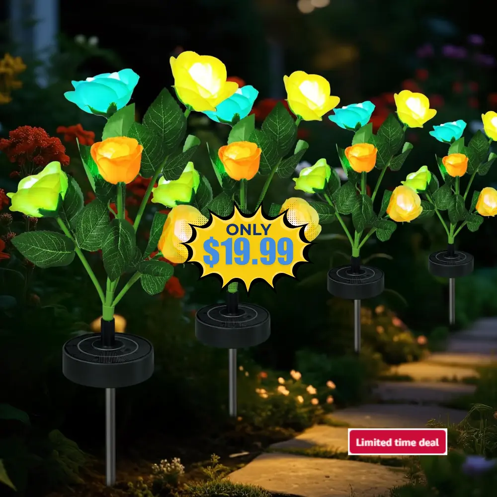Solar Garden Flower Lights 4 Pack Deal: Save 50% at Amazon