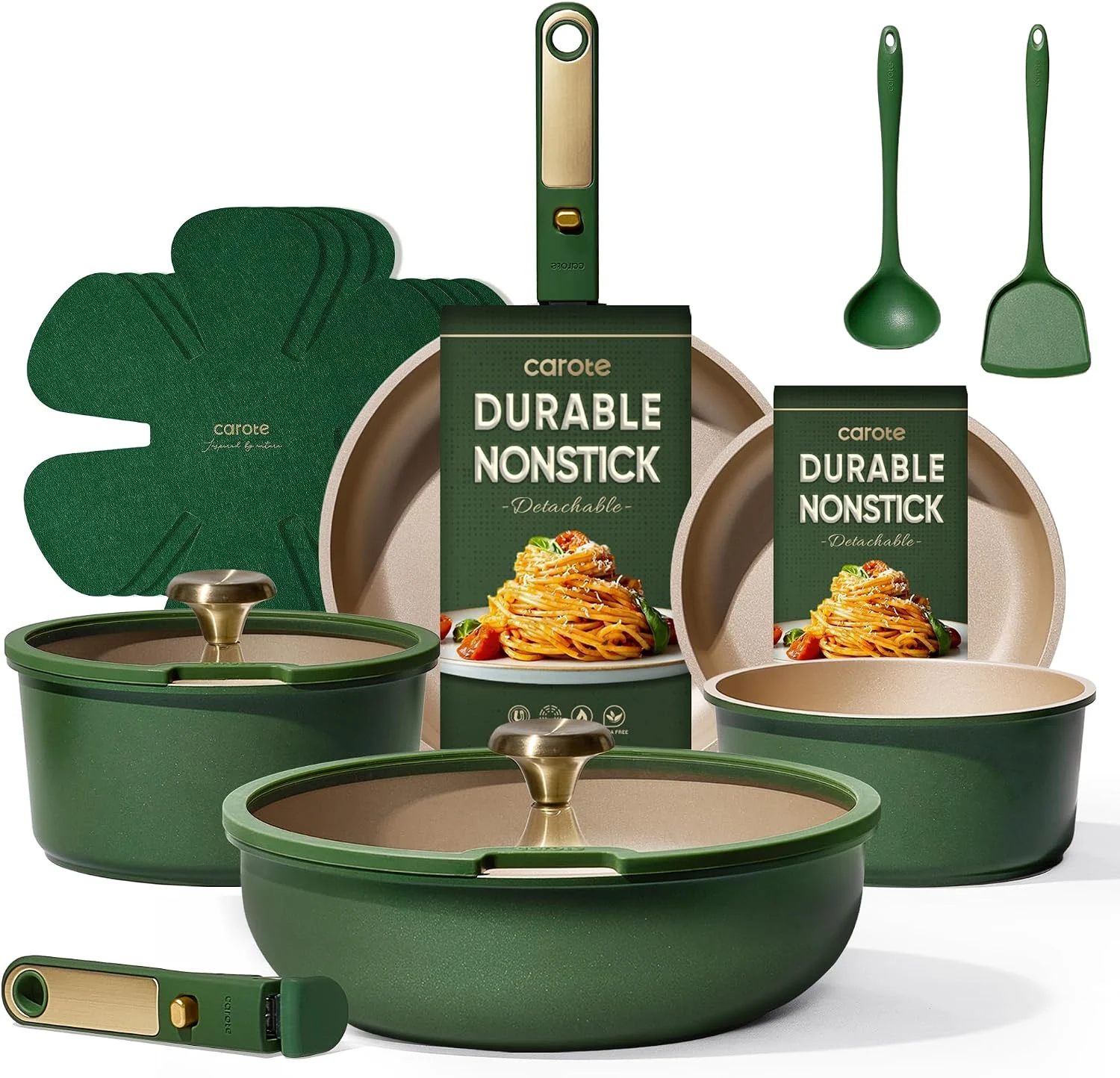 CAROTE Green & Gold Cookware Set Only $59.99 (Reg. $99.99) at Amazon