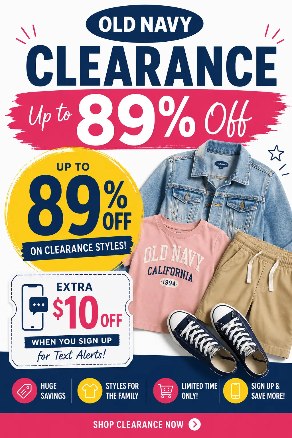 Old Navy Clearance Sale: Up to 89% Off + Extra $10 Off