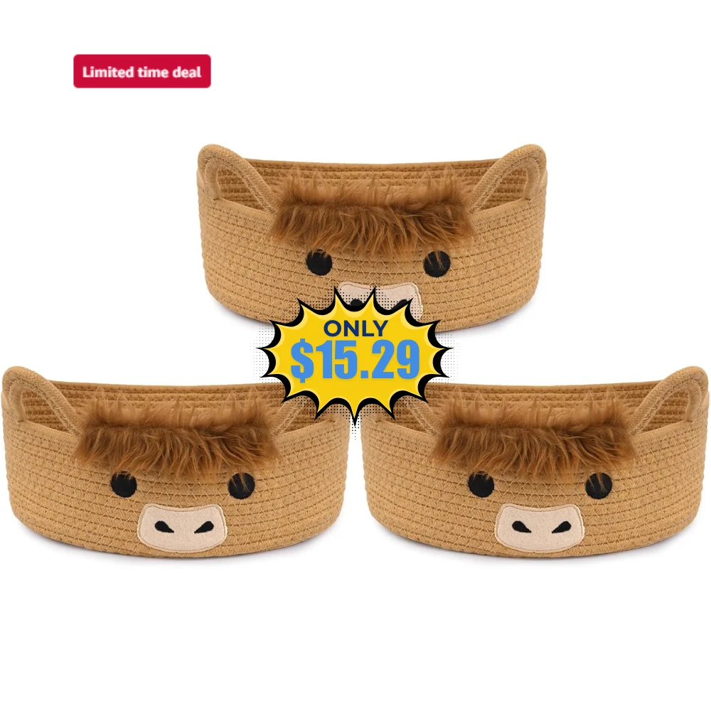 3 Pcs Oval Highland Cute Cow Basket Deal: Save 50% on Amazon