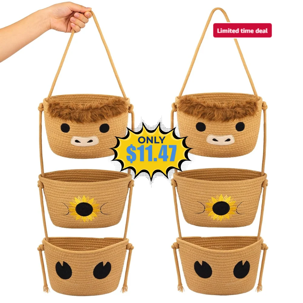 3 Tier Hanging Highland Cow Basket Deal: Save 50% at Amazon