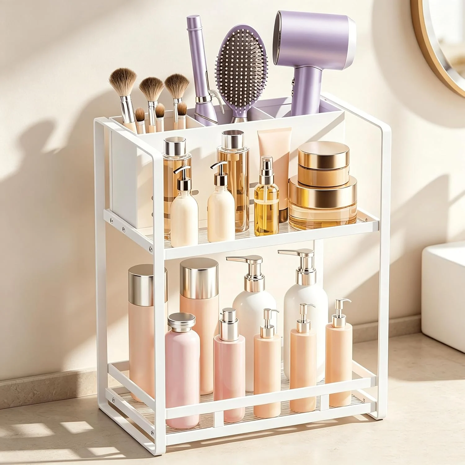 2-Tier Metal Bathroom Organizer with Blow Dryer Holder Deal at Amazon