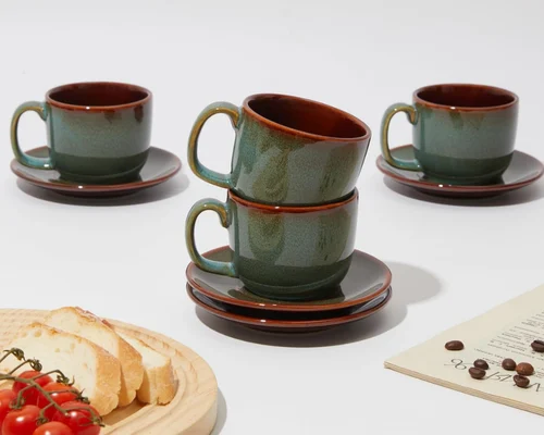 6oz Stoneware Coffee Cups Set of 4 Premium Deal at Amazon