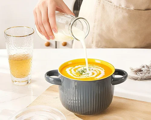 24oz Ceramic Soup Bowl with Handles and Lid