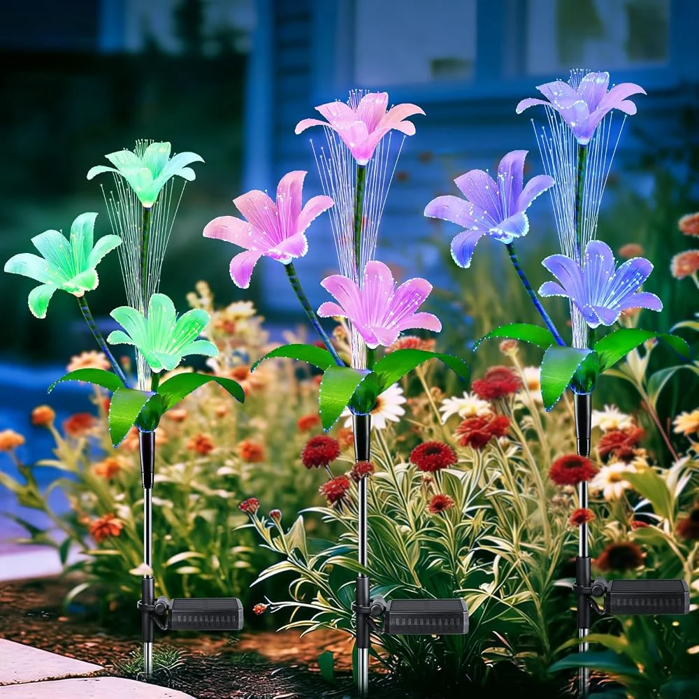BEIDOULU Solar Lights Outdoor 3 Pack on Amazon, waterproof garden stake lights