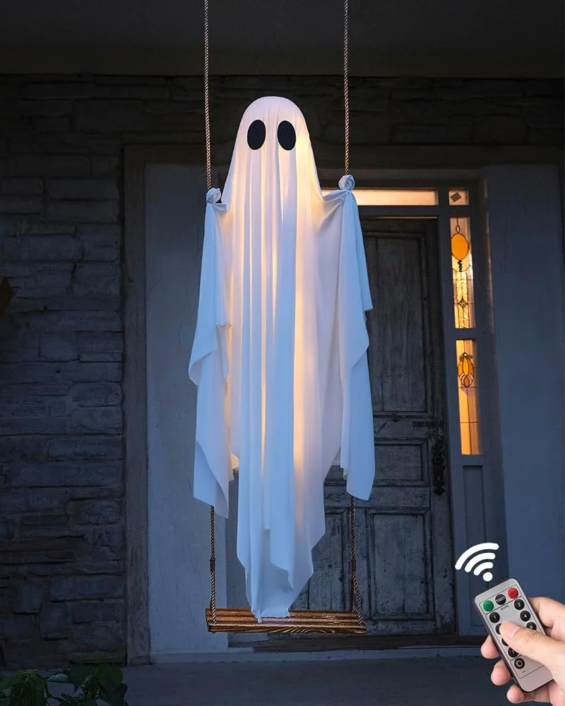 MERKYO 5 ft Halloween hanging ghost with string lights for outdoor porch, Amazon