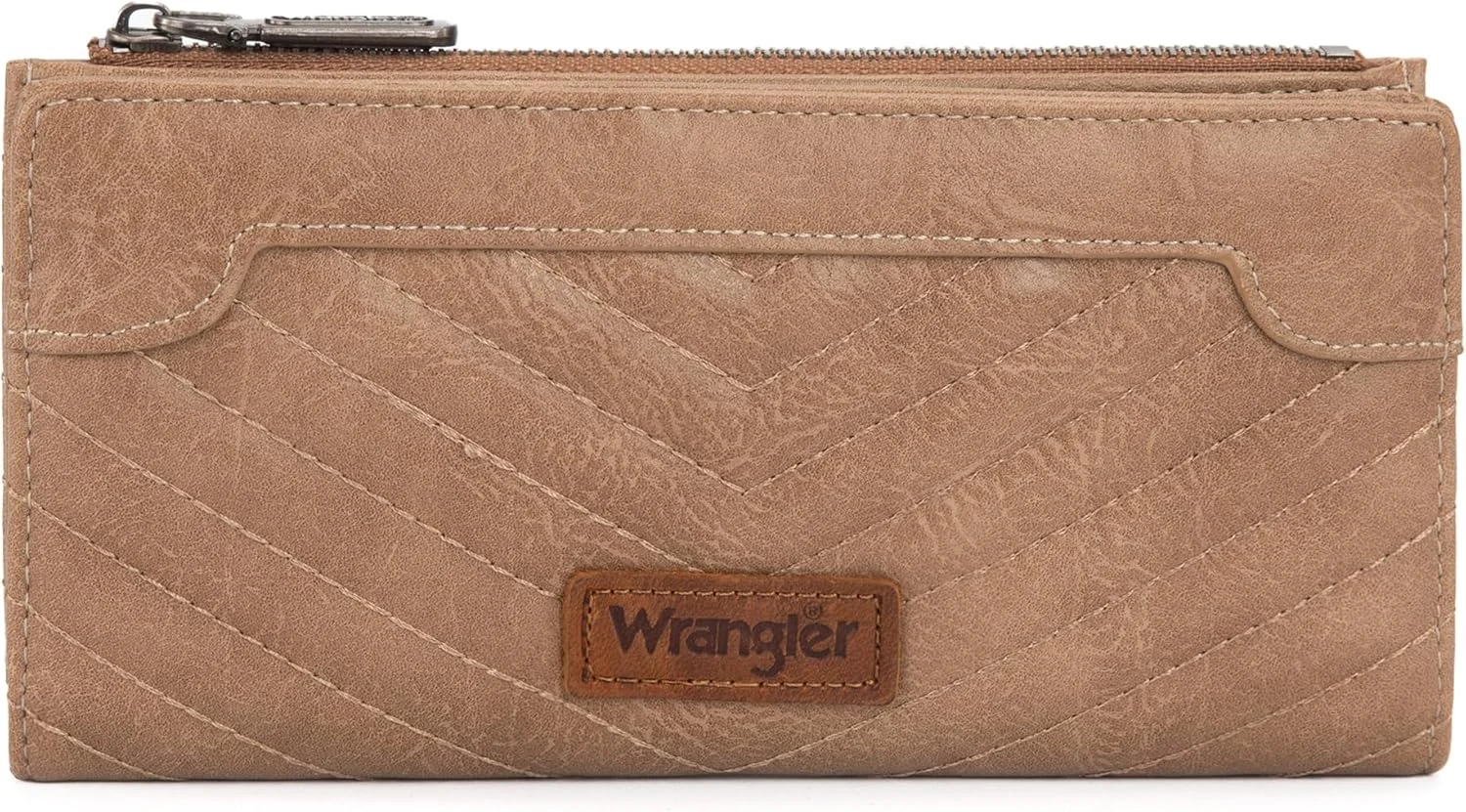 Wrangler Minimalist Wallet in Khaki on Amazon, compact zippered credit card and money organizer