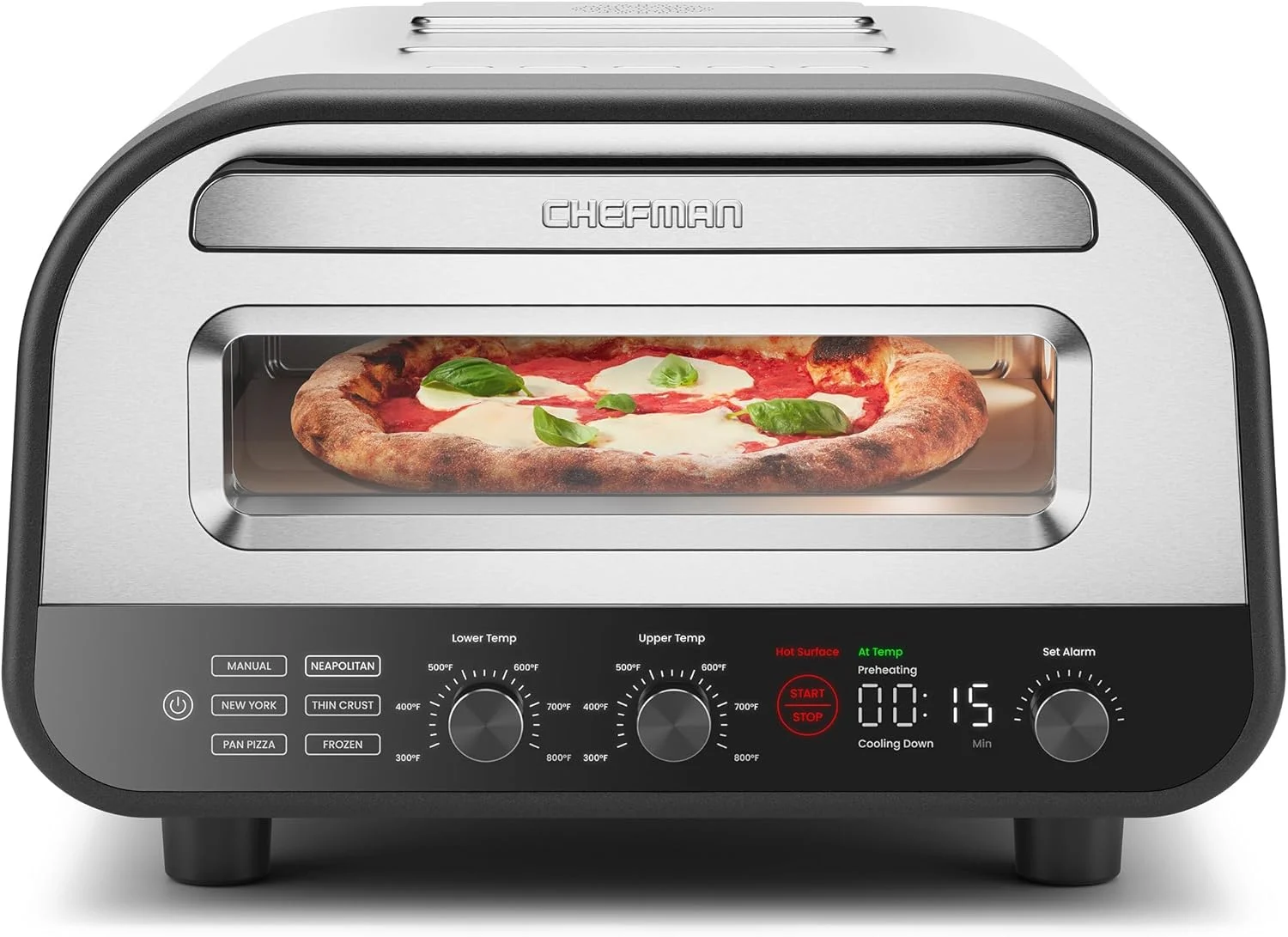 CHEFMAN Indoor Pizza Oven on Amazon, stainless steel countertop electric pizza maker