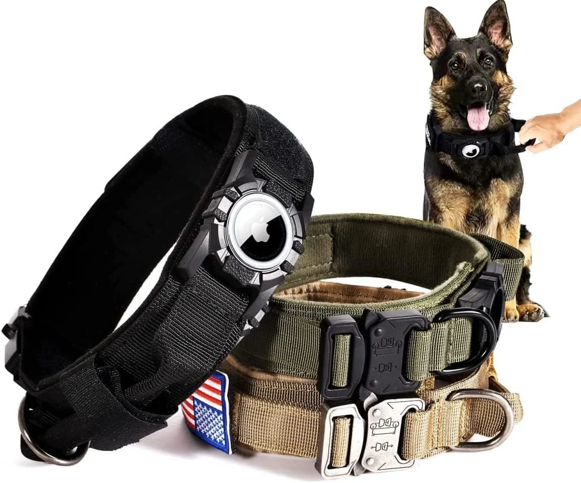 Jumpress Heavy Duty Tactical Dog Collar with Airtag holder on Amazon