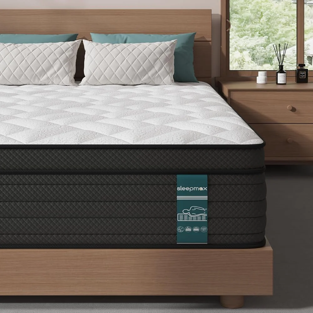 Sleepmax Queen Mattress 14-inch hybrid cooling bed in a box sold on Amazon