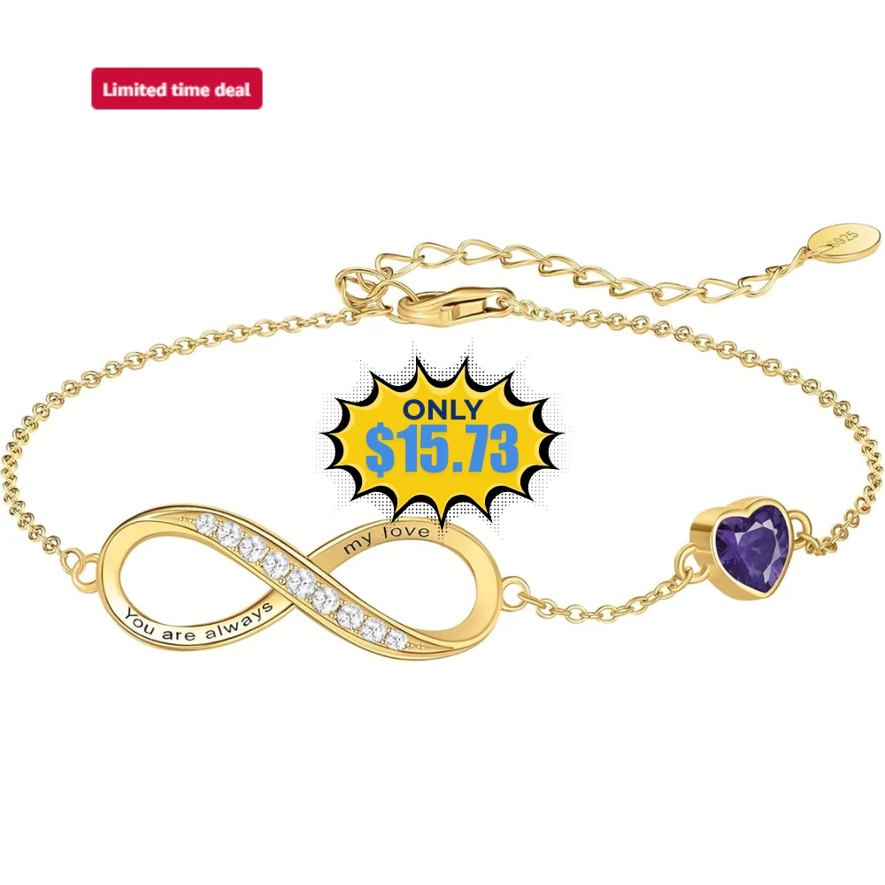 NORBU Infinity Heart Birthstone Bracelets Deal: Save 66%