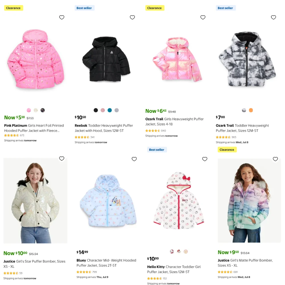 Kids Puffer Jackets Sale from $5.38 at Walmart