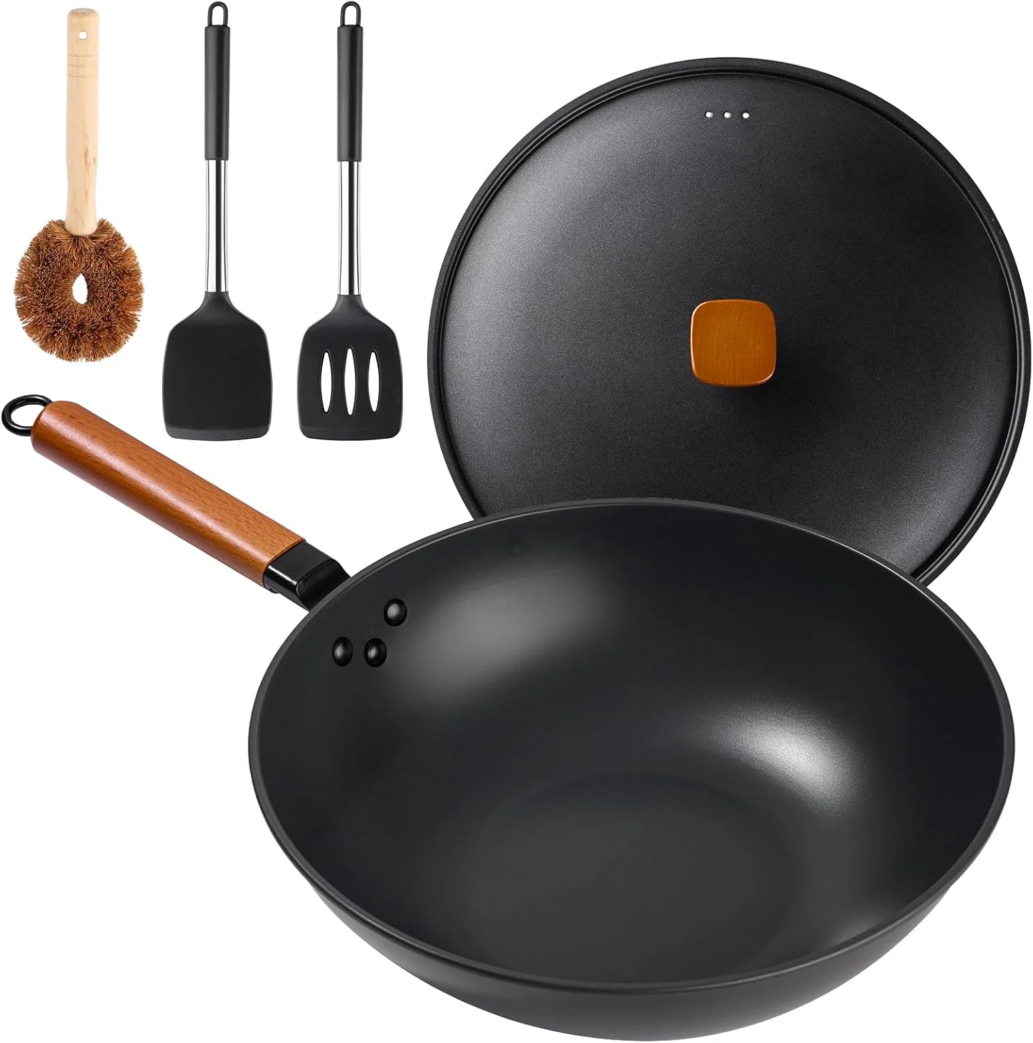 Carbon Steel Wok Set with Lid at Amazon