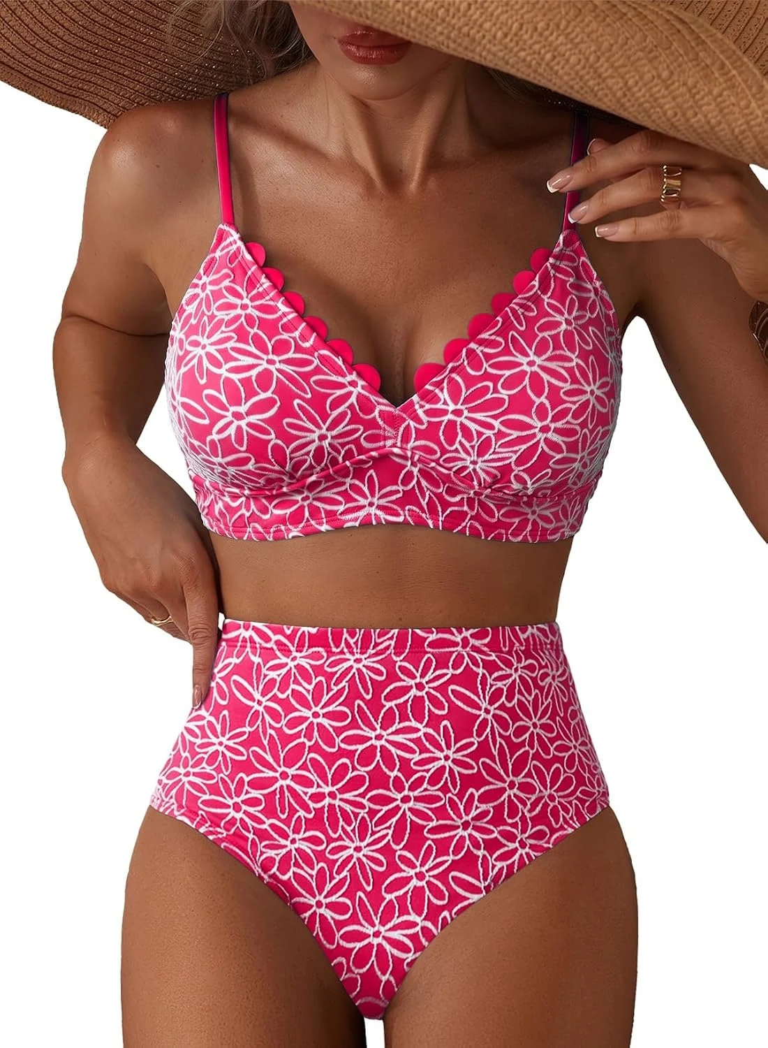 Herseas Women's Floral Two‑Piece Bikini Set in Rose Red on Amazon