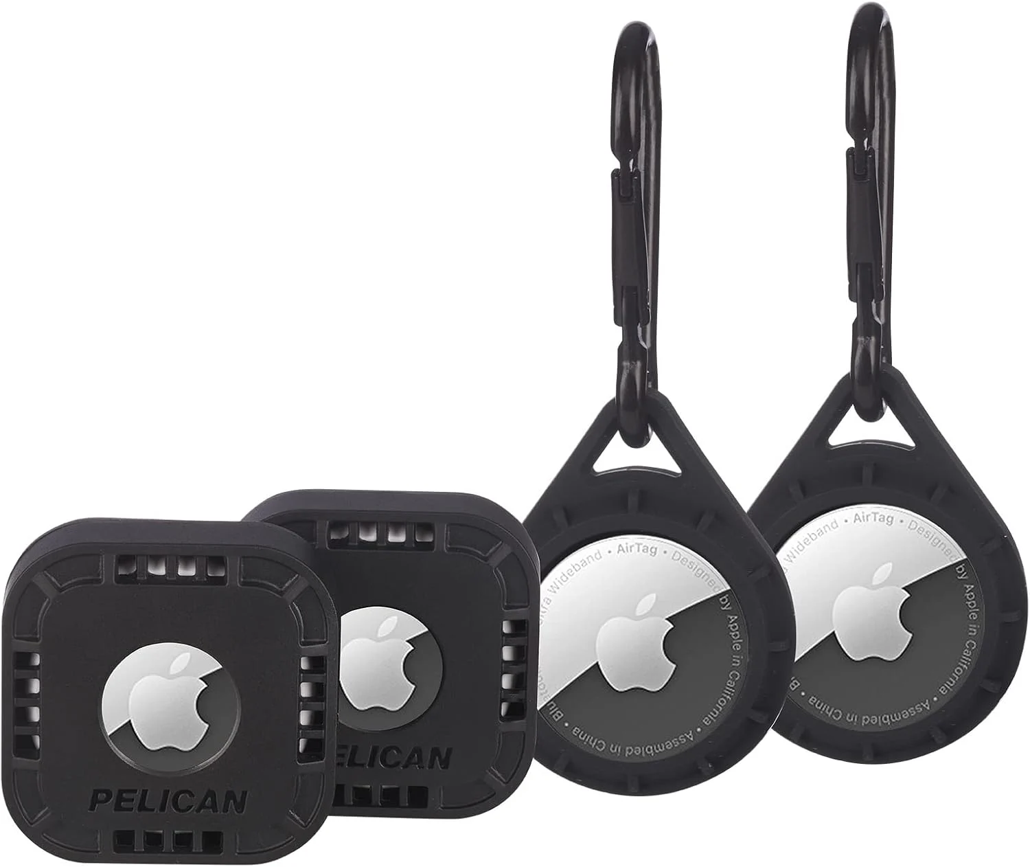 Pelican AirTag Clip Ring and Sticker Mount in black, shown on Amazon product page