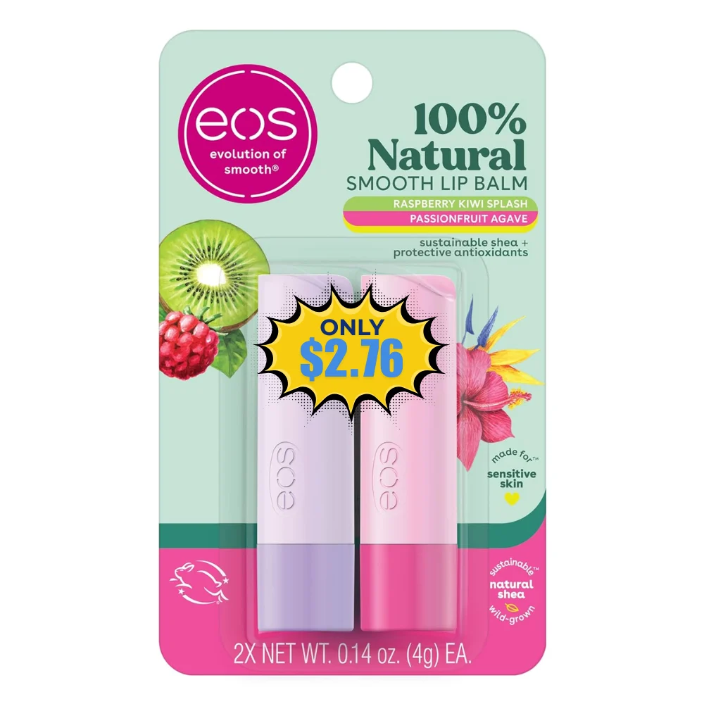 eos 100% Natural Lip Balm, 2-Pack Deal: Save 29% at Amazon