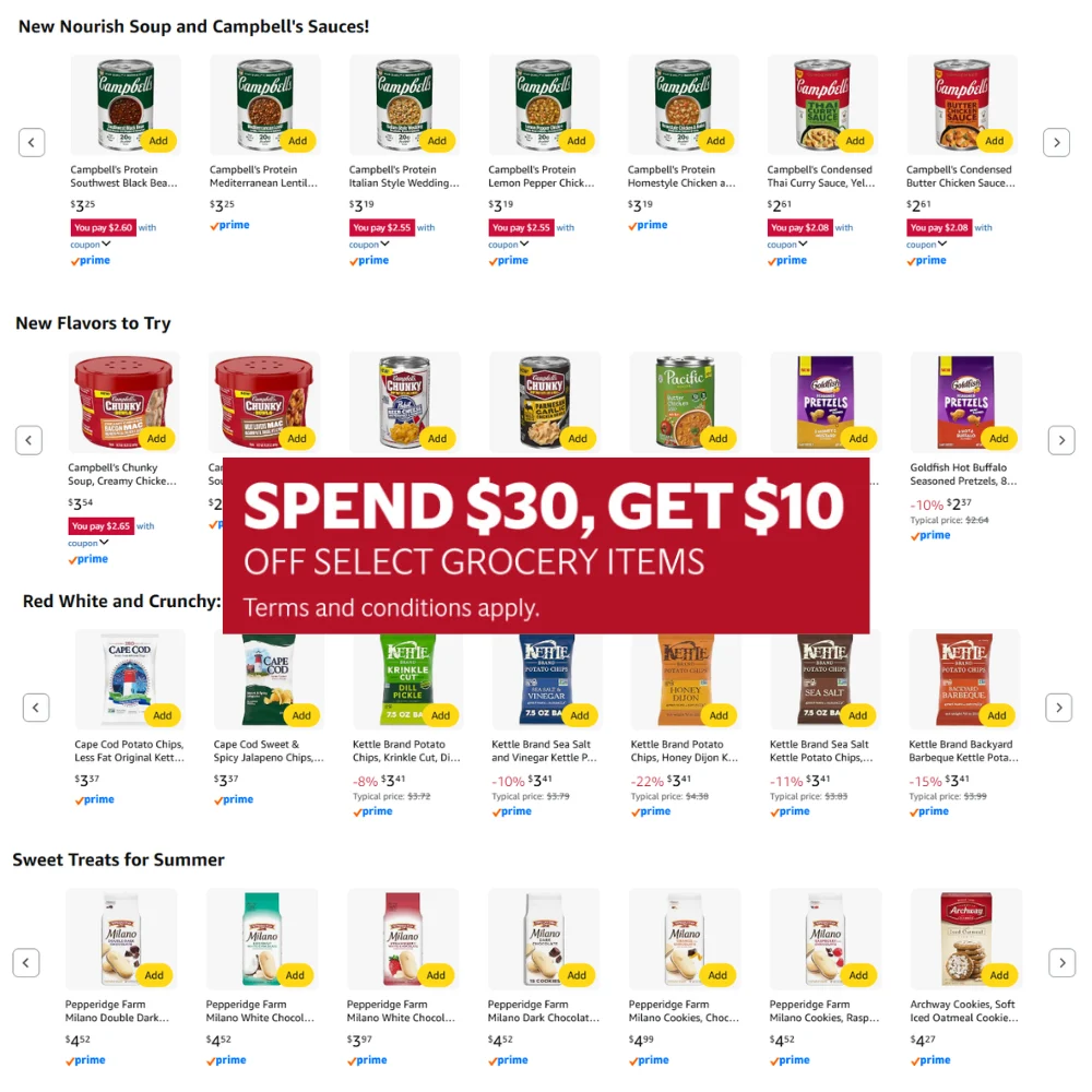 Amazon Grocery Spend $30, Save $10 Off