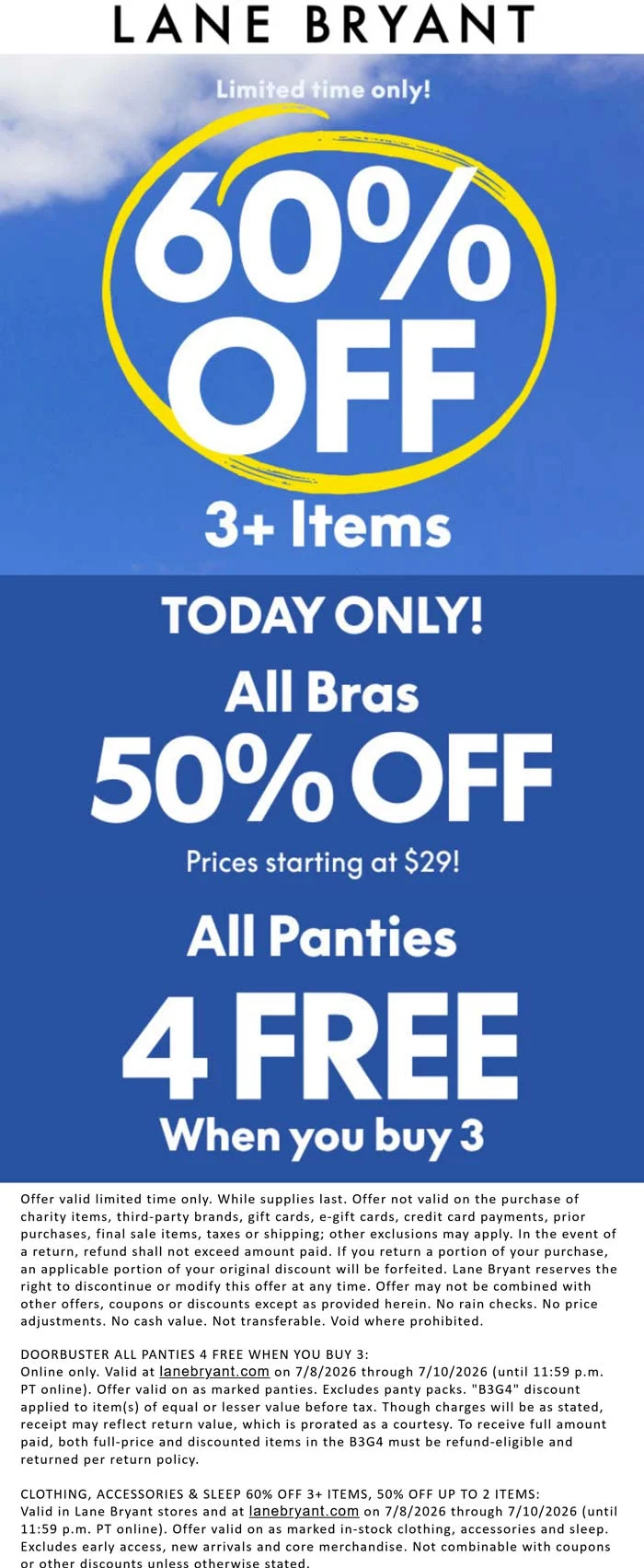 Up to 60% Off 3+ Items at Lane Bryant
