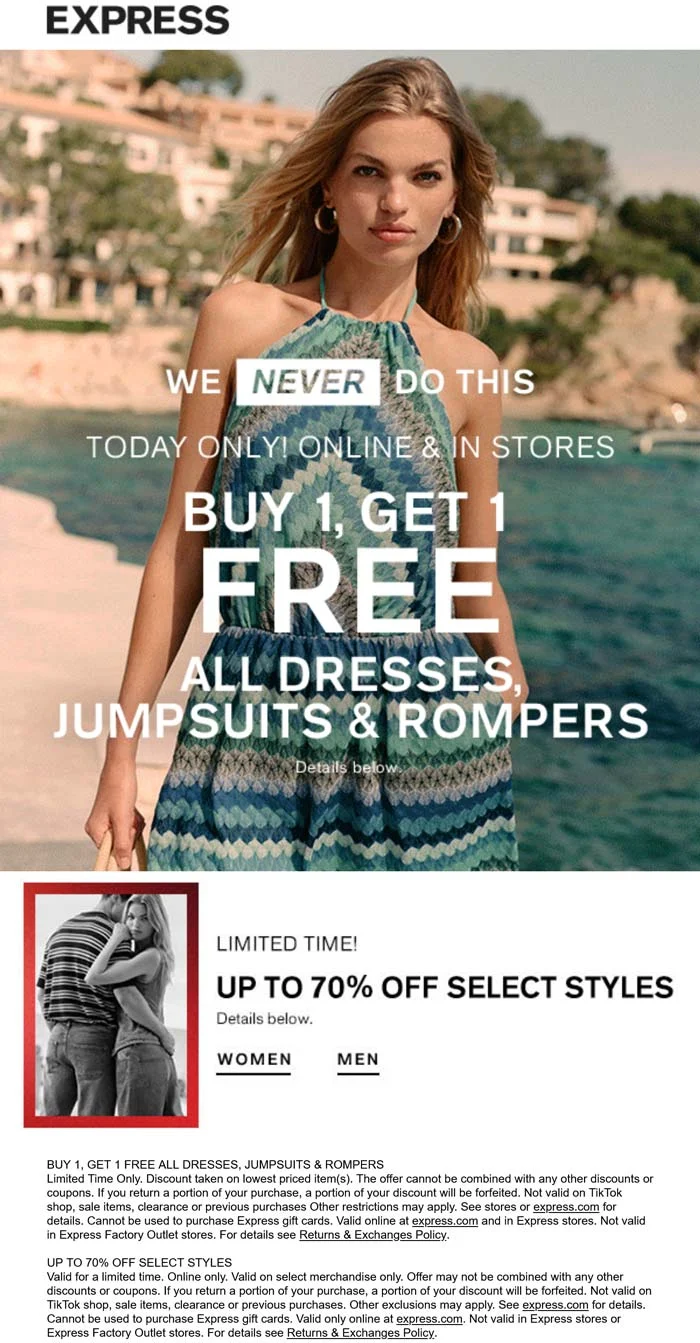 Free Jumpsuit or Romper Today at Express – Shop Now