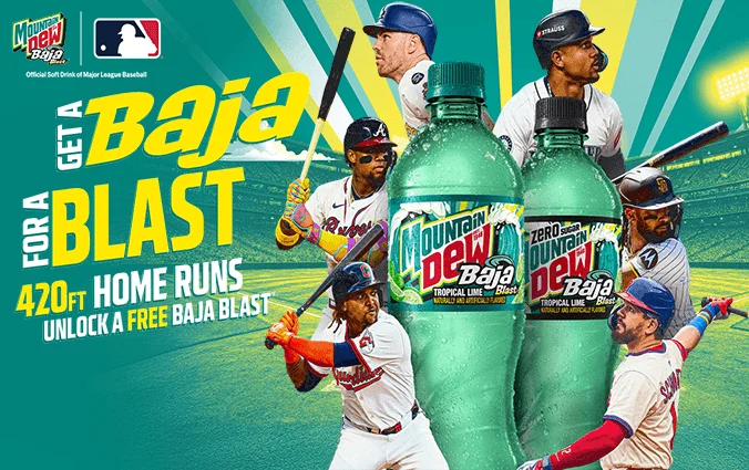 FREE 20oz Mountain Dew Baja Product Every Time an MLB Player Hits a 420ft+ Home 
