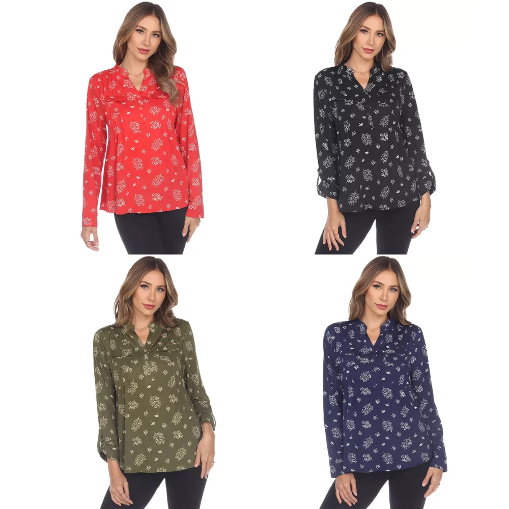 White Mark Women’s Printed Long-Sleeve Button-Front Top Deal at Macy’s: Save 60%