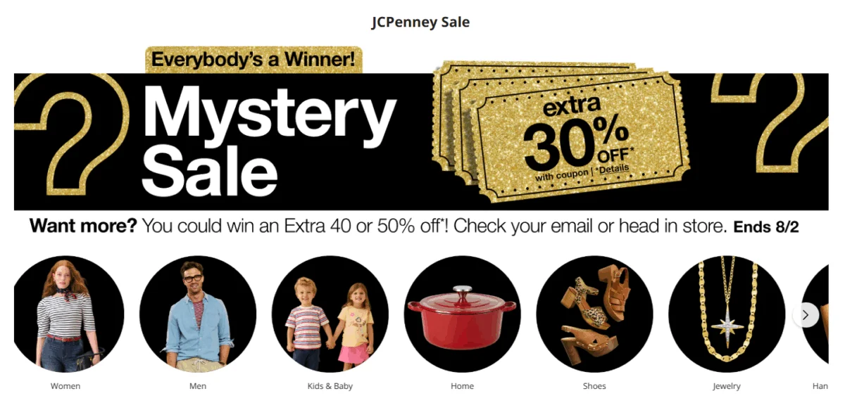 Mystery Sale Up to 50% Off Entire Purchase at JCPenney
