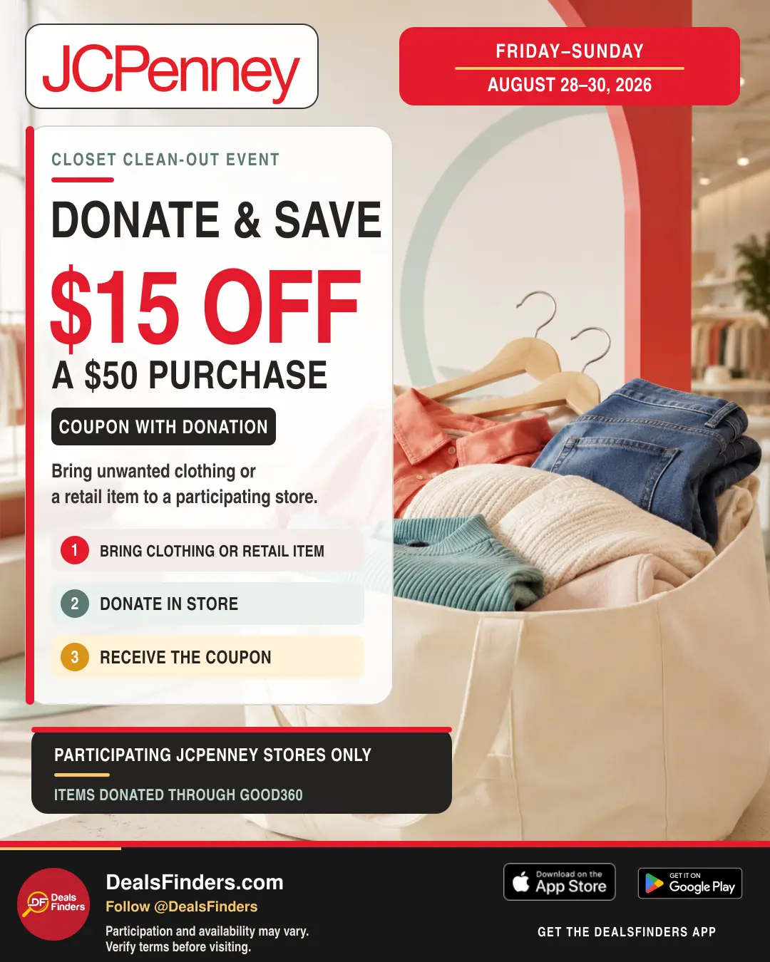 JCPenney $15 Off $50 Trade-In Deal (Aug. 28–30)