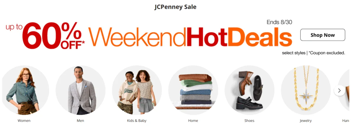 Weekend Hot Deals Deal: Save 60% at JCPenney Store