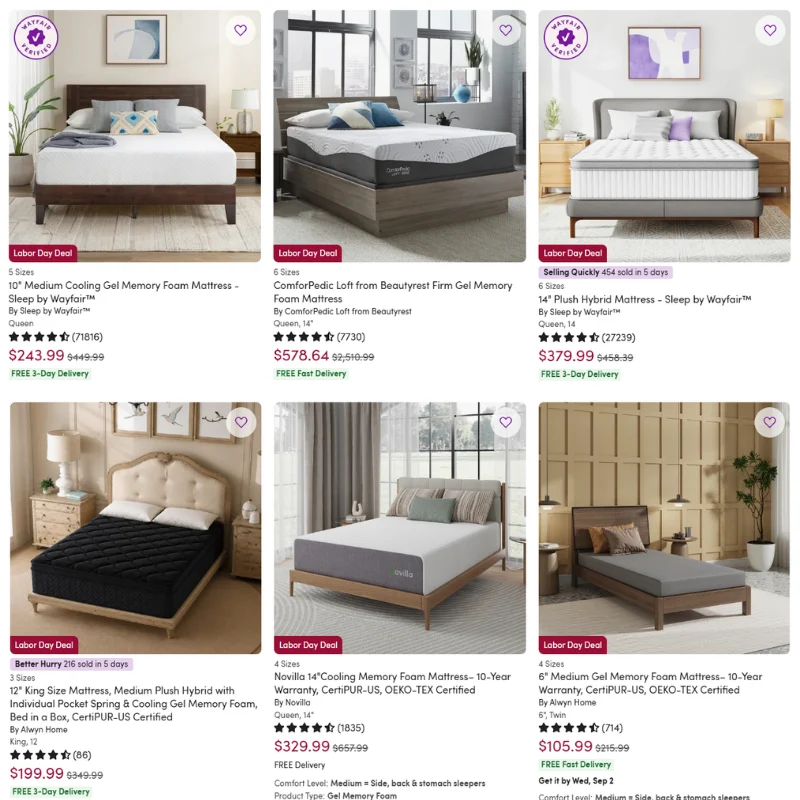 Labor Day Mattress Sale Deal at Wayfair