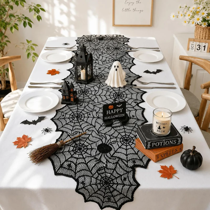 Black Lace Spider Web Table Runner Deal: Save $4.xx at Amazon