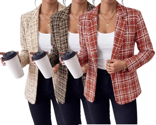 Women Plaid Jacket Long Sleeve Work Casual Blazer $22.xx-$25.xx (Reg $37-$42)