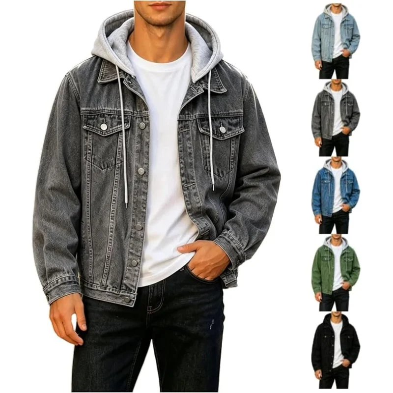 Jacket Men Denim Long Sleeve Hoodie Deal: Save 50% at Amazon