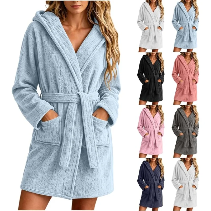 Women Fleece Fluffy Hooded Bathrobe Deal: Save $21.xx Amazon