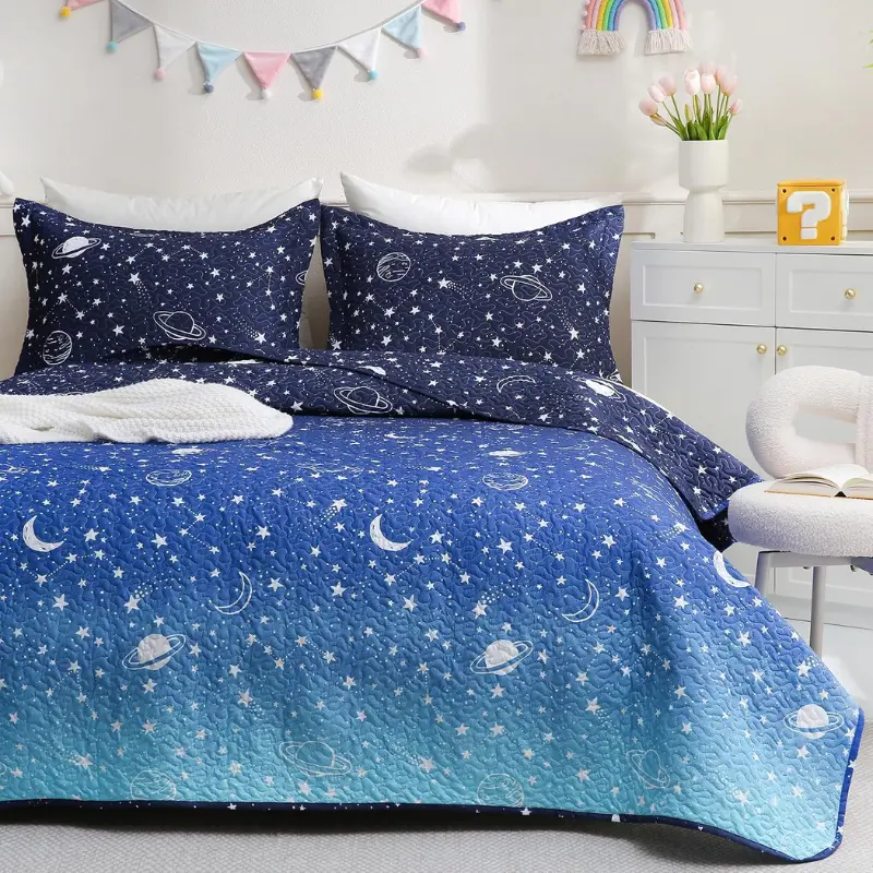 Blue Stars Space Theme Kids Quilt Set: Save $17.xx at Amazon
